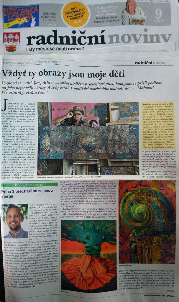 Josef Achrer, originální obrazy, článek v tisku